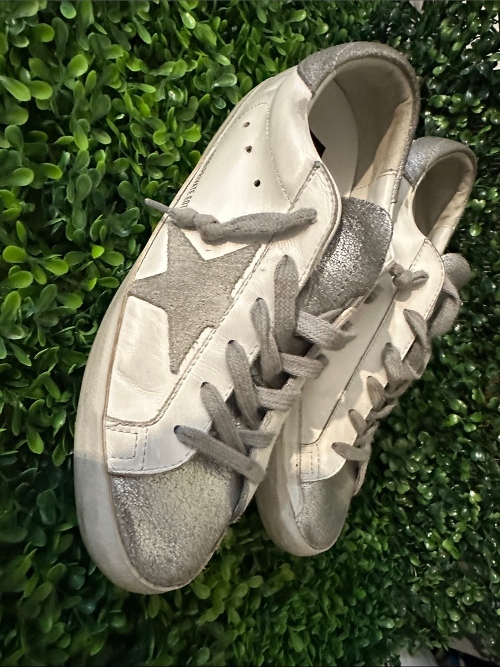 Golden Goose White Leather Sneakers with Gray Star and Accents